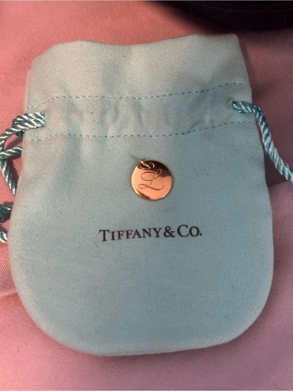 Tiffany & Co. Light Blue Drawstring Pouch with Gold Disc
